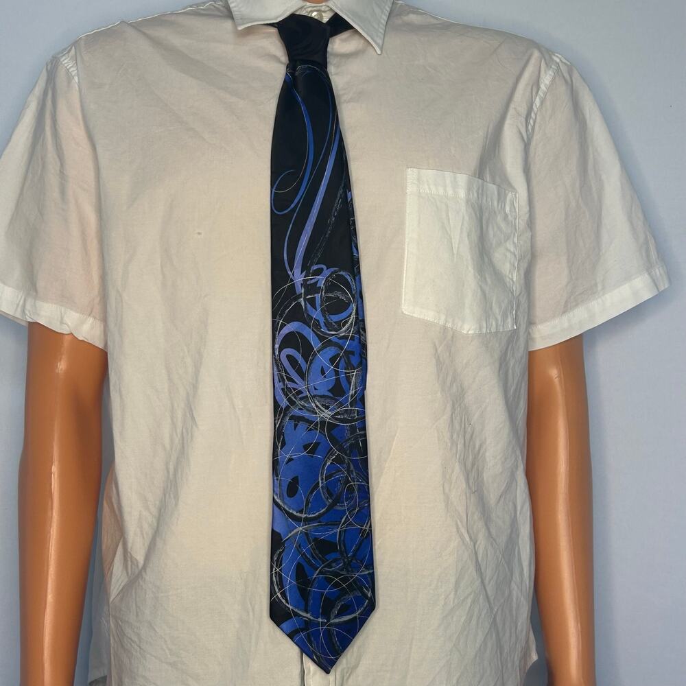Garcia Happy Birthday Collection 56 Silk Necktie Blue Black Abstract